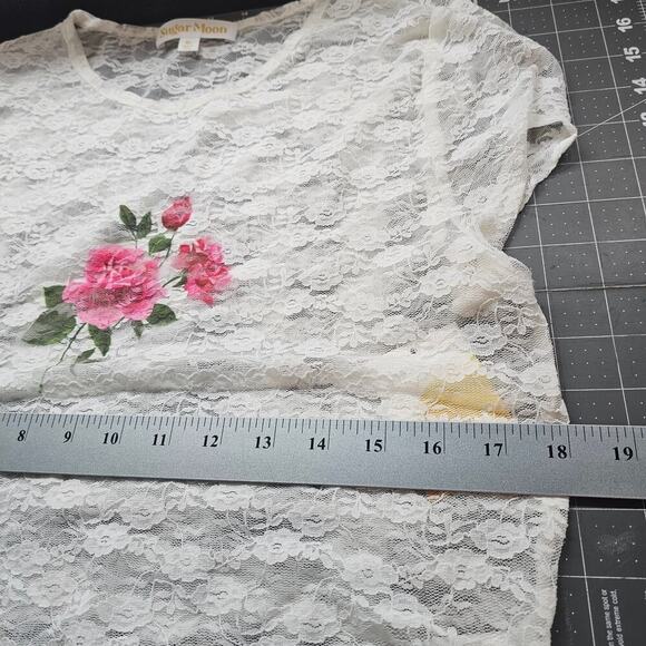 Sugar Moon Y2K Lace Blouse Women Size XL White Roses Sheer Fairy Romantic Retro - Picture 7 of 9
